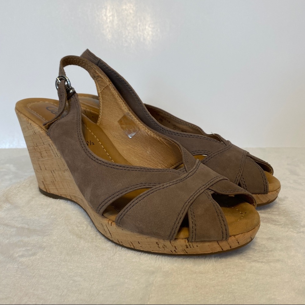 Gabor Taupe Wedge Slingback Sandals Size: 5.5